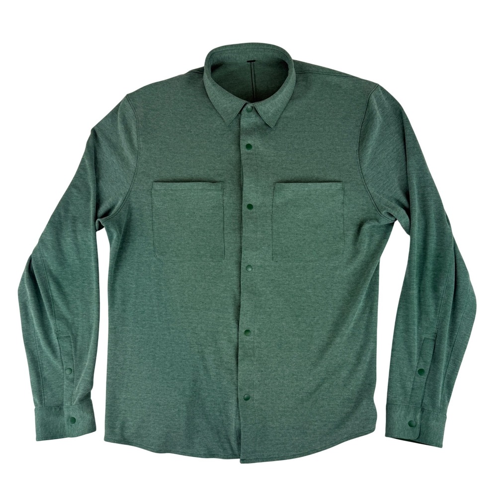 Lululemon Soft Knit Overshirt  Long Sleeve Shirt Mens Large Green Snap Front